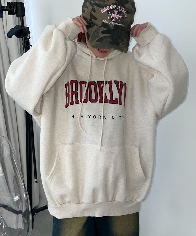 WEGO 【裏起毛】BROOKLYNロゴビッグパーカー オートミール