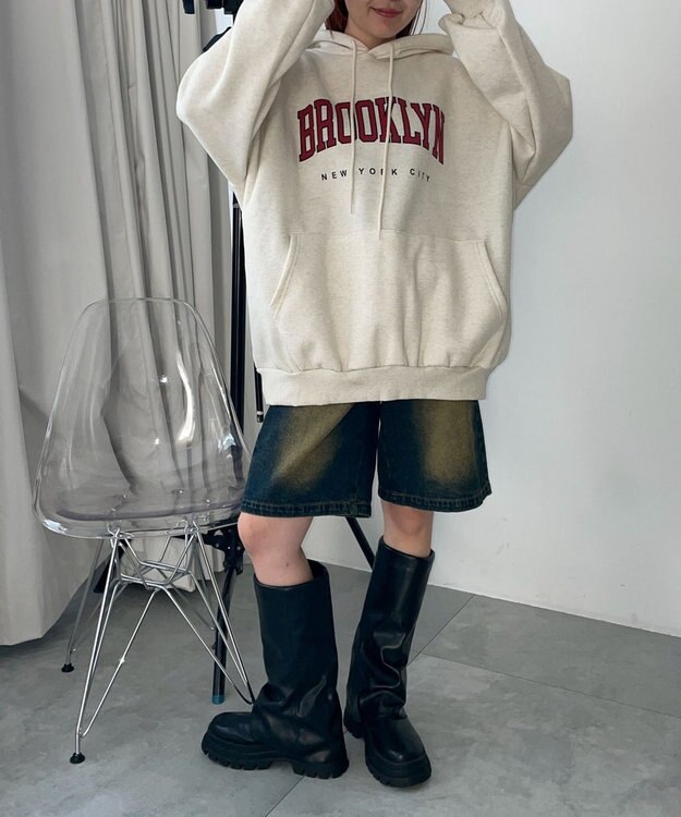 WEGO 【裏起毛】BROOKLYNロゴビッグパーカー オートミール