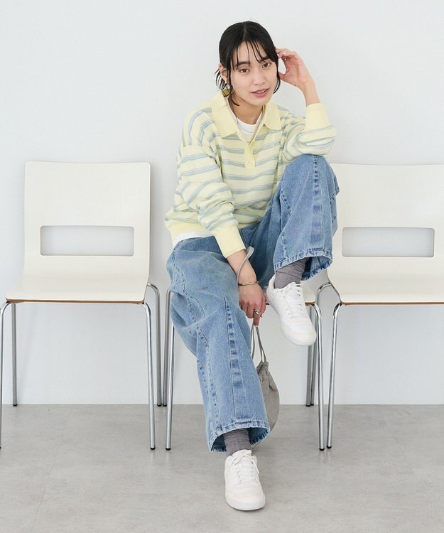 CRAFT STANDARD BOUTIQUE シアーボーダーポロ衿ニットプルオーバー Ivory