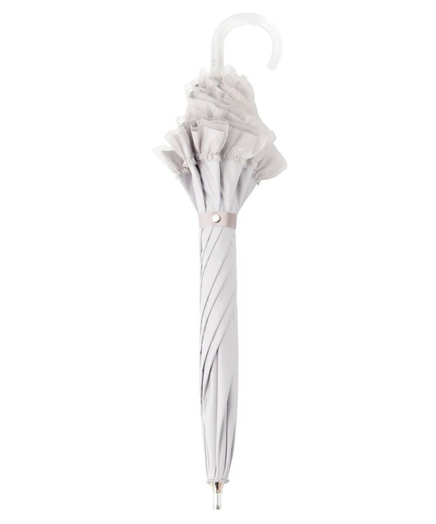 MOONBAT ランバン オン ブルー 晴雨兼用日傘 長傘 ビジュー付きオーガンジーフリル 遮光 遮熱 UV キャメル