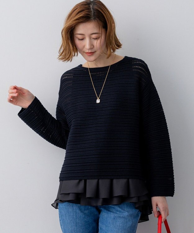 23区 【先行予約】コットンギマ ボートネック ニット ネイビー系