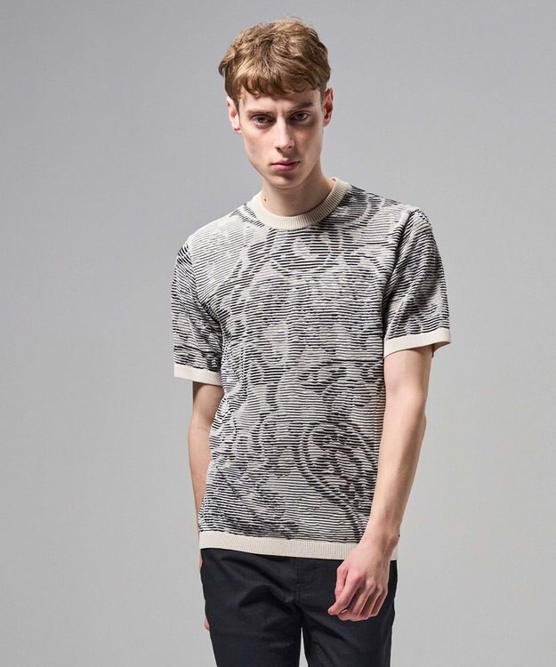 JOSEPH HOMME オリエンタルブラインドジャガード　クルーネック半袖ニットTEE アイボリー系