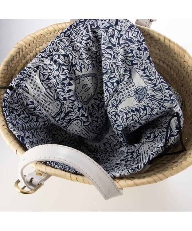 UNBILLION ペルケ perche / モロッコカゴ・牛革・バティック柄ドロストＬ アイボリー