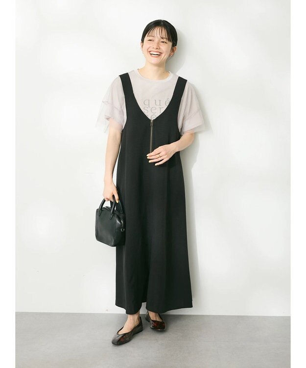CRAFT STANDARD BOUTIQUE 前後2WAY麻調パネルワンピース Black