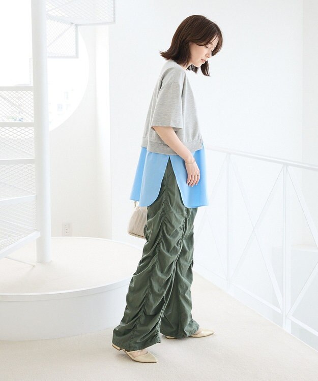 Green Parks 裾タックミニ裏毛シャツドッキングチュニック Gray