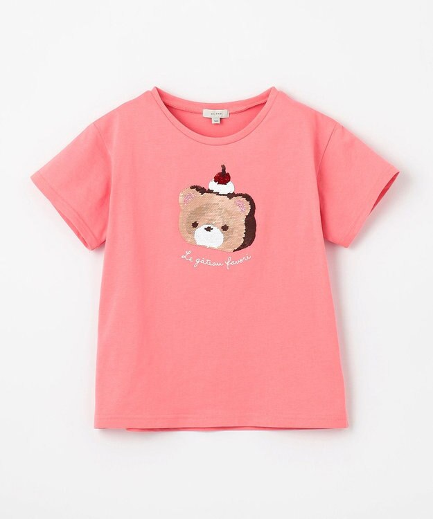 ANY KIDS ミラクルスパンコールTシャツ ピンク（くま×ロールケーキ）