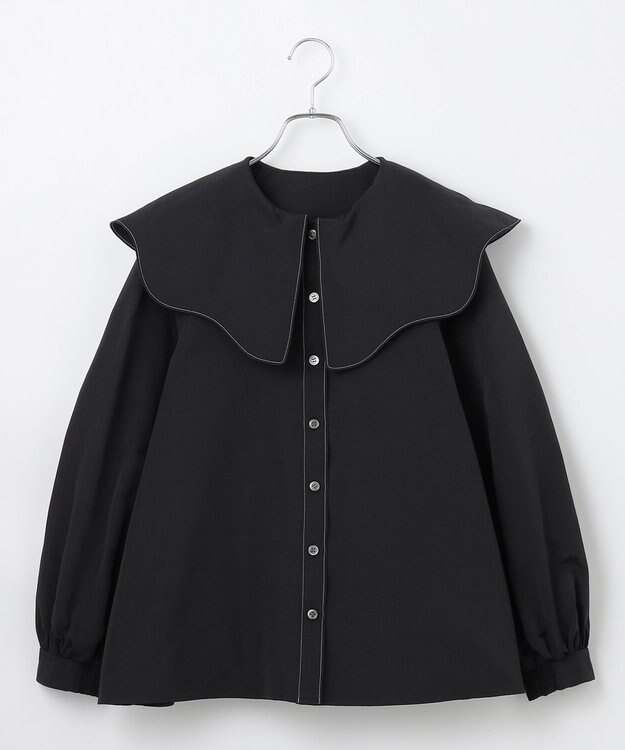 #Newans 【洗濯機可能/シワになりにくい】〈小柄さんにお勧め〉ウェービーカラーブラウス ブラック