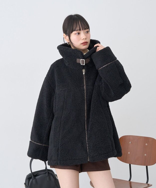 earth music&ecology ボアZIPブルゾン Black