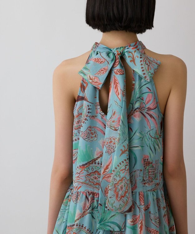 GRACE CONTINENTAL リゾートプリントティアードワンピース グリーン