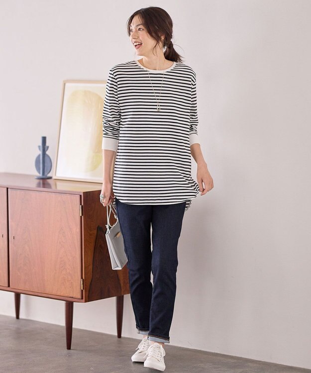 ANY リブポイントテールＴシャツ オフ×ブラック