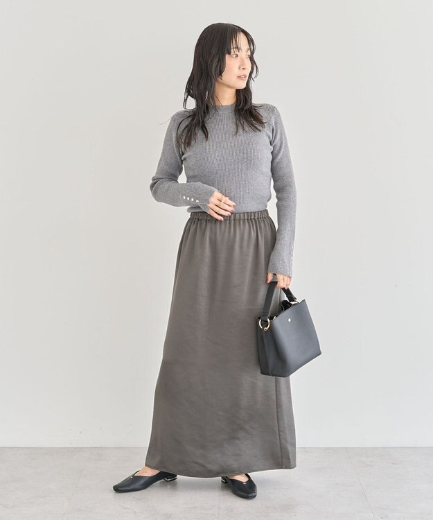 Green Parks もちやわ袖口釦リブニットプルオーバー Gray