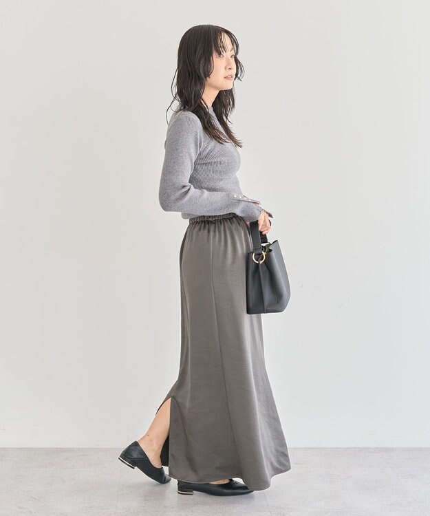 Green Parks もちやわ袖口釦リブニットプルオーバー Gray