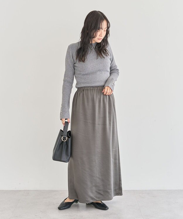 Green Parks もちやわ袖口釦リブニットプルオーバー Gray