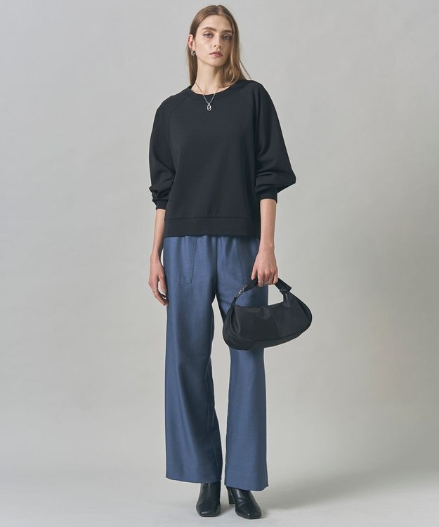 ICB L 【洗える】ジョーゼットジャージー  ドルマンスリーブプルオーバー ブラック系