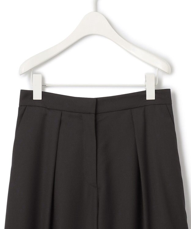 ICB 【洗える】 ウールヴィスコースストレッチ タックパンツ ブラック系