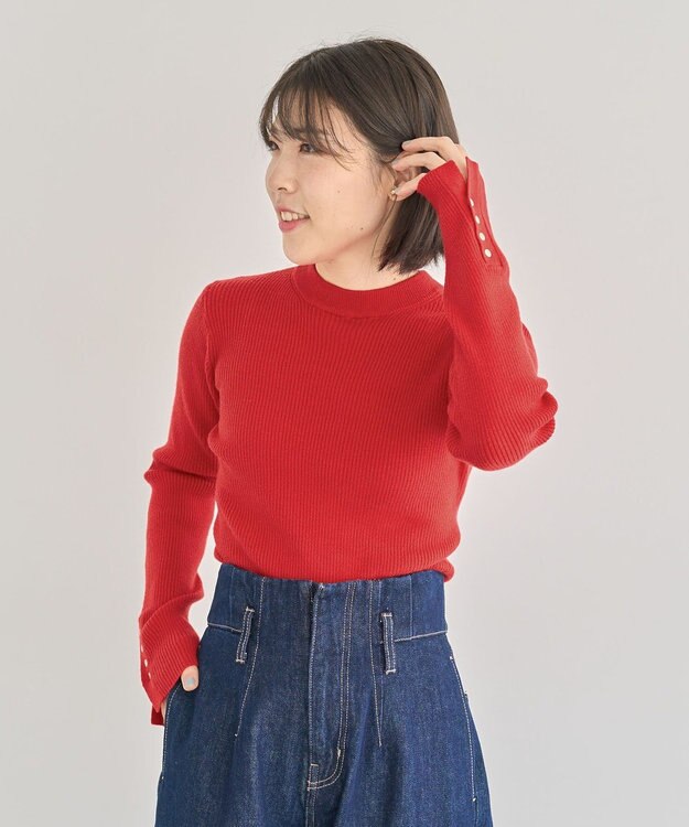 Green Parks もちやわ袖口釦リブニットプルオーバー Red