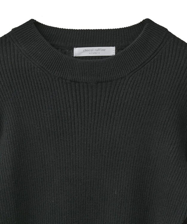 Green Parks もちやわ袖口釦リブニットプルオーバー Black