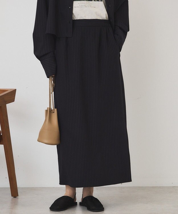 AMERICAN HOLIC 【2点セット・マルチ機能】タイトスカート+ショート丈シャツ Stripe Navy