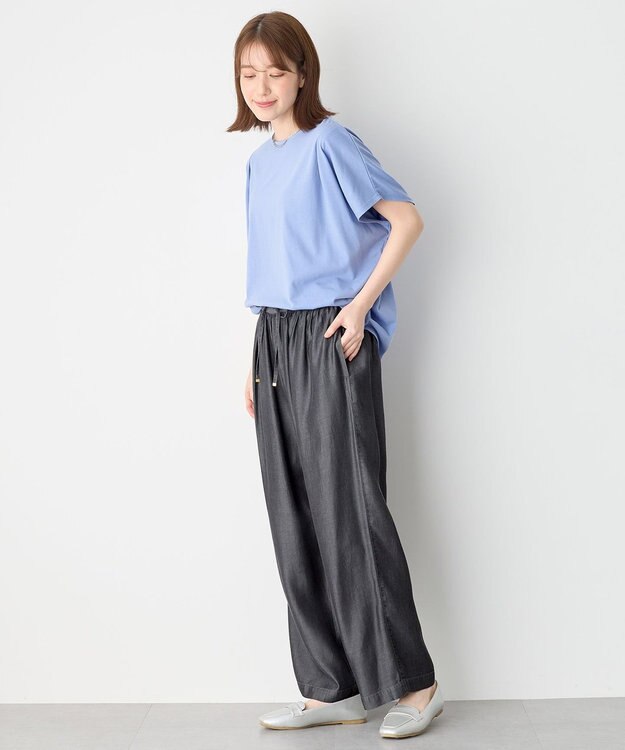 ANY 【洗濯機可/UVケア/接触冷感】フレンチスリーブロゴ・カラーTシャツ ブルー