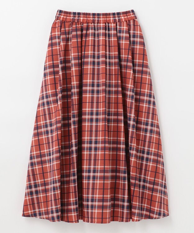 ANY 【ウエストゴム】イージーケアチェック スカート オレンジチェック