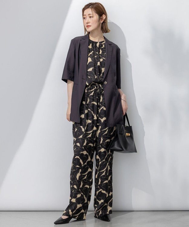 23区 S 【洗える】Ratti フラワーアートプリント ブラウス ブラック×ベージュ