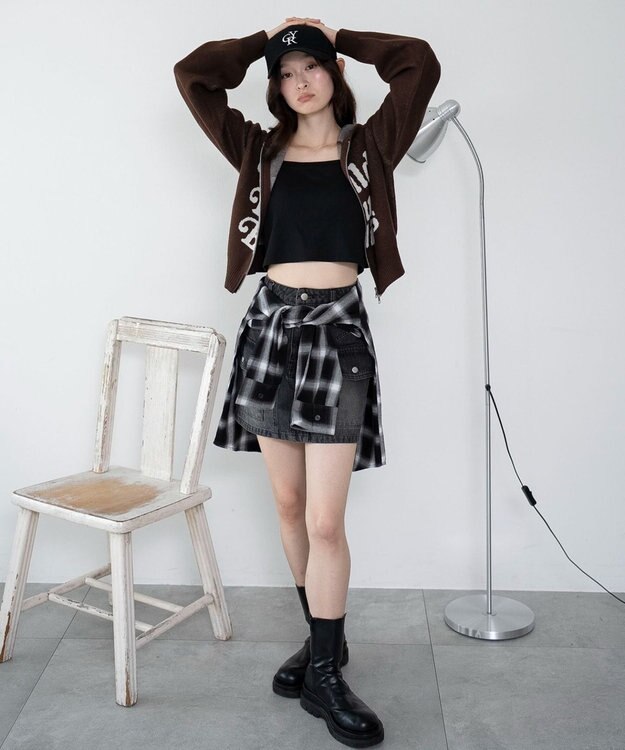 WEGO グラフィックジャガードニットZIPパーカー ブラウン