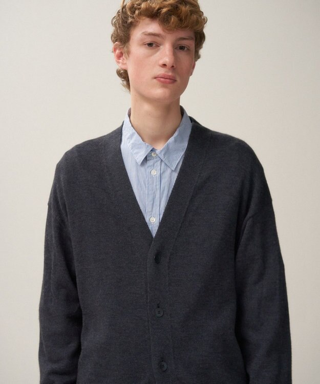 ATON WOOL WASHI | オーバーサイズカーディガン - UNISEX NAVY