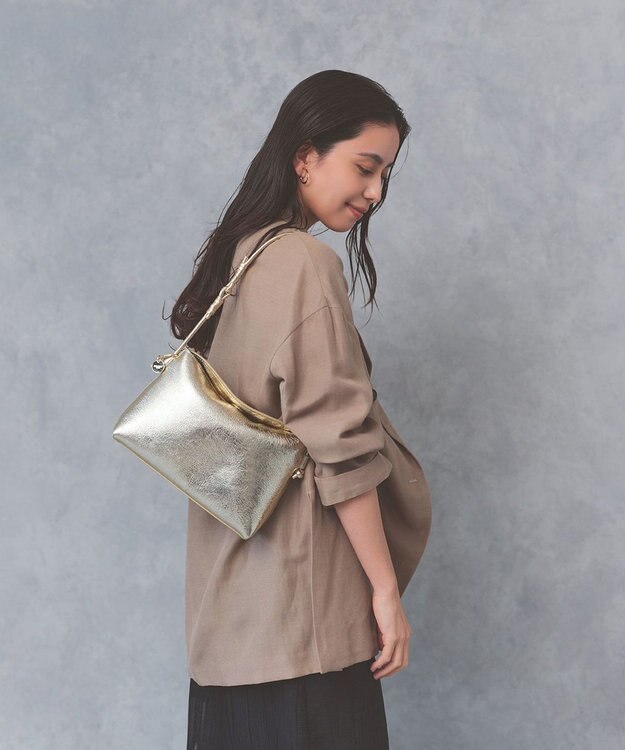 TOPKAPI 【TREASURE TOPKAPI】ソフトレザー フラップ ワンハンドル ショルダーバッグ ゴールド