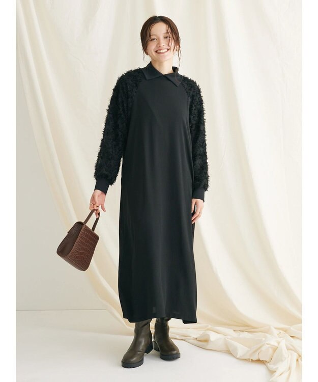 CRAFT STANDARD BOUTIQUE 袖ジャガードラグランワンピース Black
