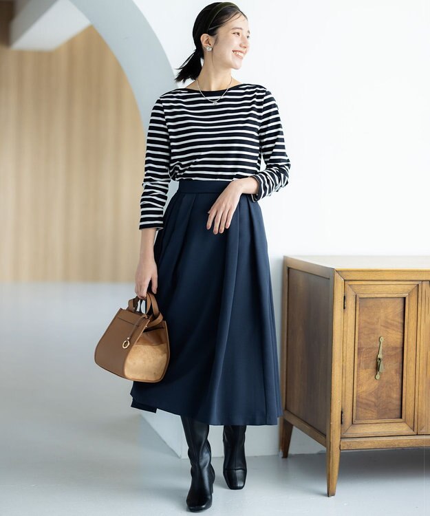 組曲 【洗える・4色展開】ウーステッドライクギャバ スカート ネイビー系