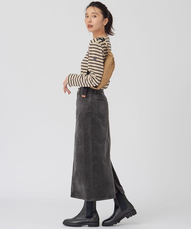 23区 【洗える】23区DENIM ベルベットストレッチ Aライン スカート スレートグレー