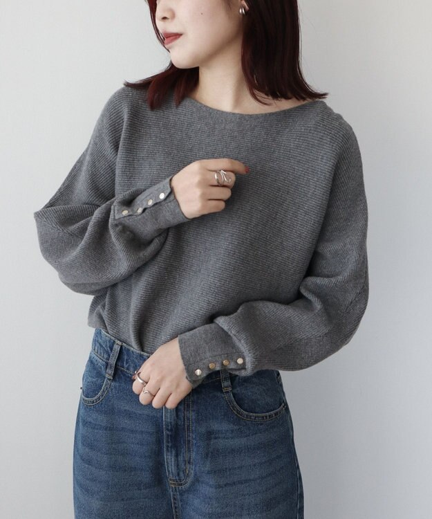 Green Parks もちやわ袖釦ドルマンニットプルオーバー Gray Mixture