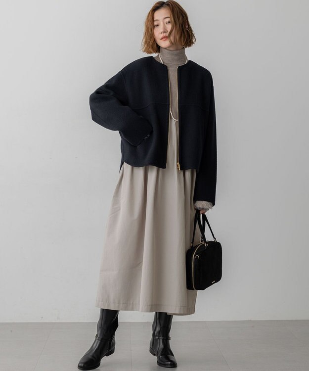 23区 L ウールライトリバー ノーカラー ショートコート ブラック系