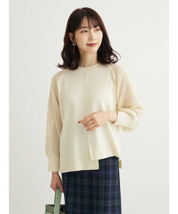 Green Parks ショルダーメッシュニットプルオーバー Ivory