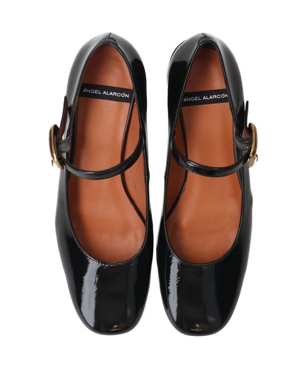 INTER-CHAUSSURES 【ANGEL ALARCON】ローヒールストラップパンプス ブラックエナメル