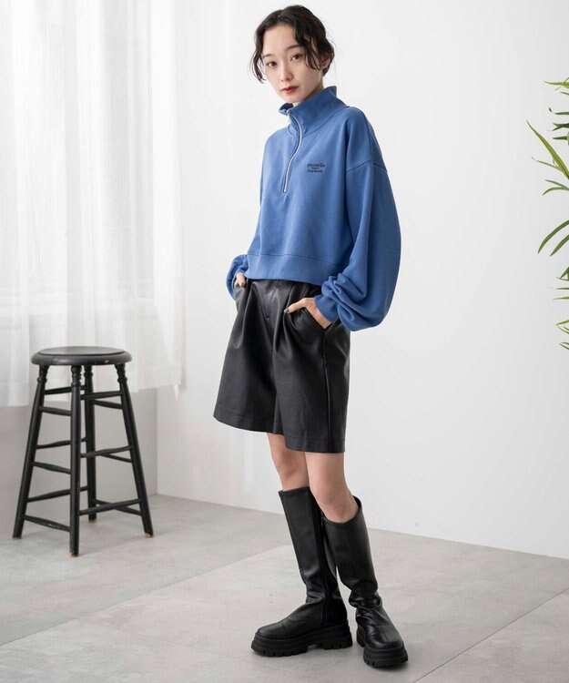 WEGO ハーフジップショートスウェット ブルー