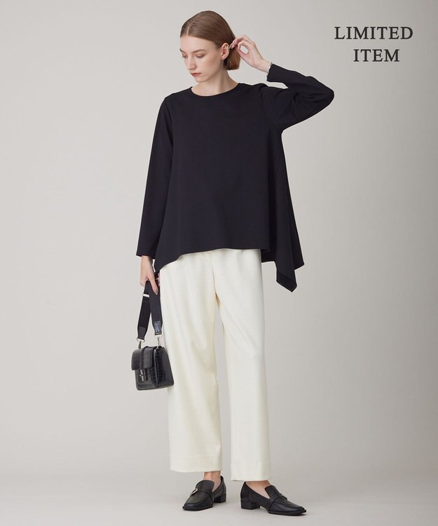 ICB L 【WEB限定・洗える】ヴィスコースストレッチポンチ イレギュラーヘムプルオーバー ブラック系