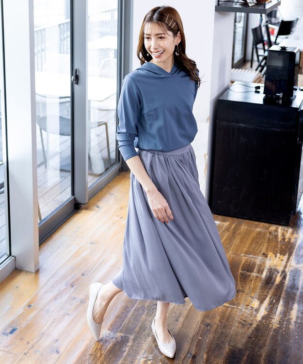 Tiaclasse 【洗える】パーカードッキングワンピース ブルー×サックス