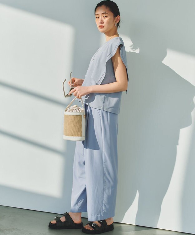 組曲 【先行予約】スムースクロス ラップ見えワイドパンツ ブルーグレー系