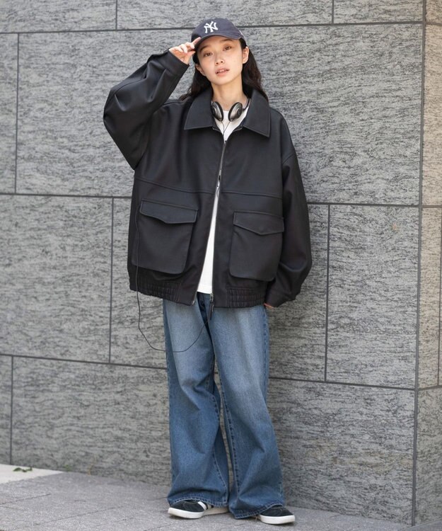 WEGO 【25年秋冬新作/ユニセックス着用ITEM/SMLサイズ展開】PUダブルZIPフライトブルゾン ブラック