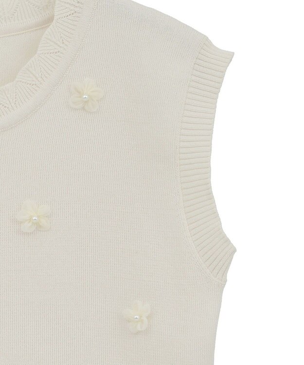 earth music&ecology フラワーモチーフニットベスト Ivory