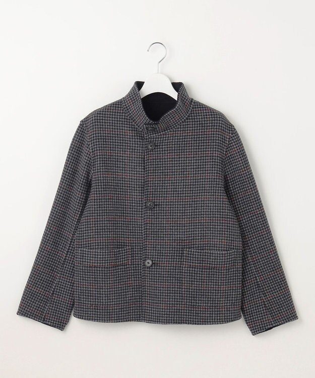 J.PRESS LADIES 【リバーシブル】ウールナイロンリバーチェック スタンドカラー コート ネイビー×チェック系