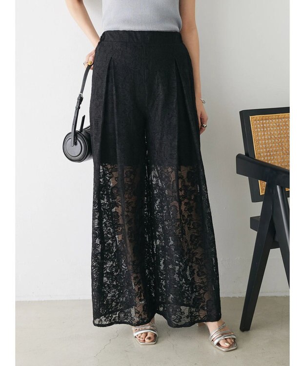 Green Parks レースタックパンツ Black