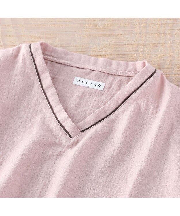 UCHINO マシュマロガーゼレディスバイカラーVネックパジャマ ピンク