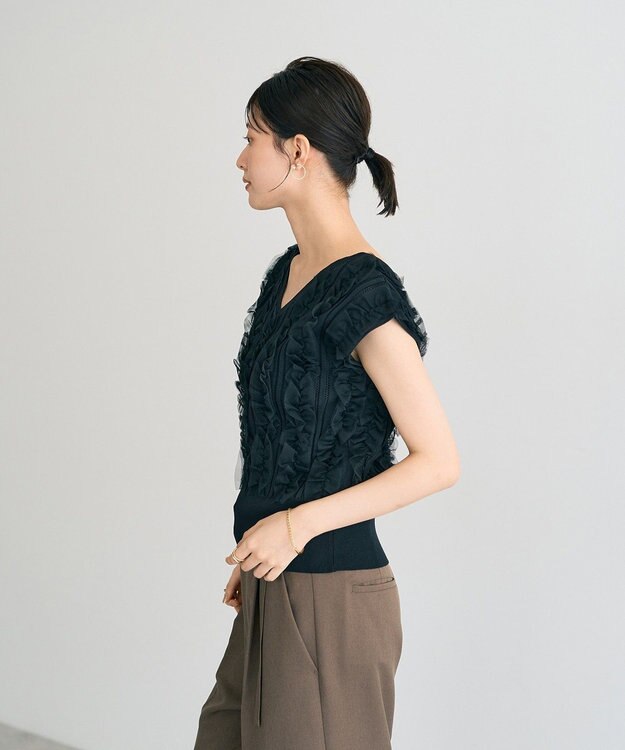 YECCA VECCA 2wayチュールフリルニット Black