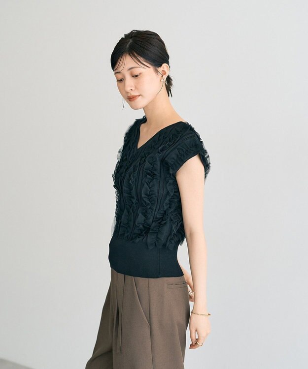 YECCA VECCA 2wayチュールフリルニット Black