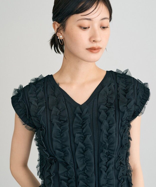YECCA VECCA 2wayチュールフリルニット Black