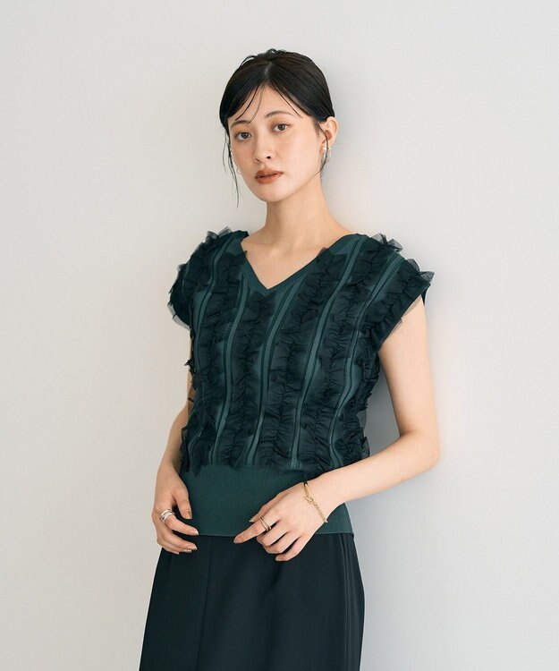 YECCA VECCA 2wayチュールフリルニット Black