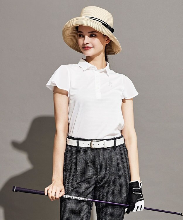 23区GOLF 【WOMEN】【吸汗速乾/日本製】ミラノリブボーダーシャツ ホワイト系