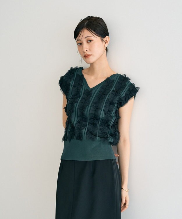 YECCA VECCA 2wayチュールフリルニット Black